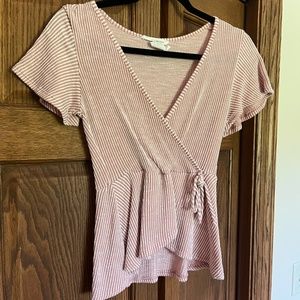 pink striped top, Caution to the wind brand, size small.